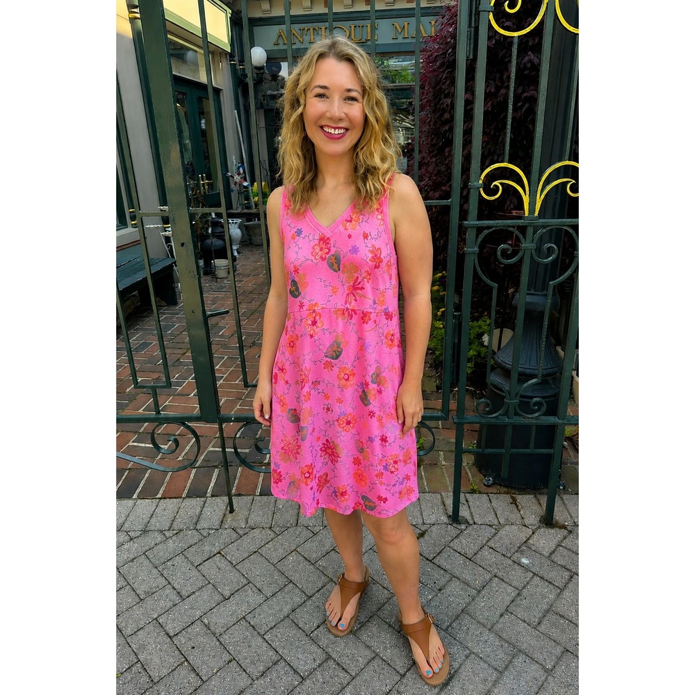 Fresh Produce Vintage Dress Sz M Pink Floral Tank USA Made 90s Cottagecore Beach - Picture 1 of 8